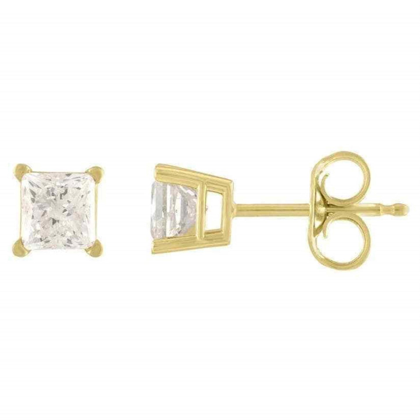 14Kt Yellow Gold 0.25 Ct Genuine Natural Diamond Princess Stud Earrings