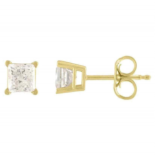 14Kt Yellow Gold 0.25 Ct Genuine Natural Diamond Princess Stud Earrings