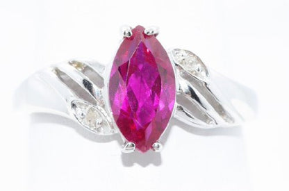 1 Ct Created Ruby & Diamond Marquise Ring .925 Sterling Silver Rhodium Finish