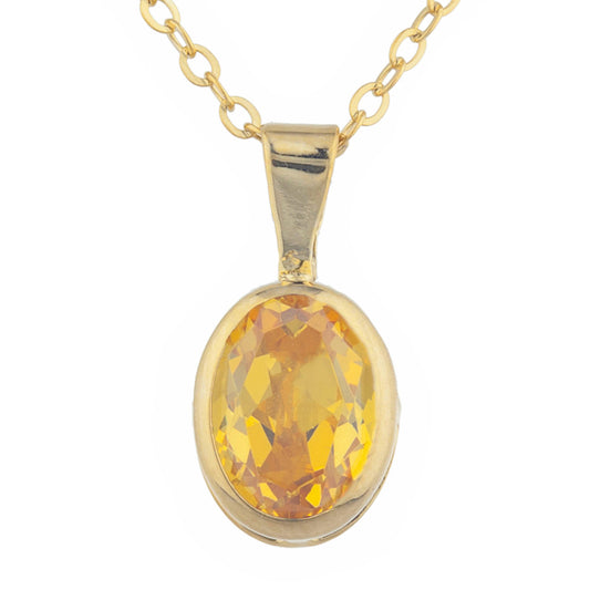 14Kt Gold Yellow Citrine Oval Bezel Pendant Necklace