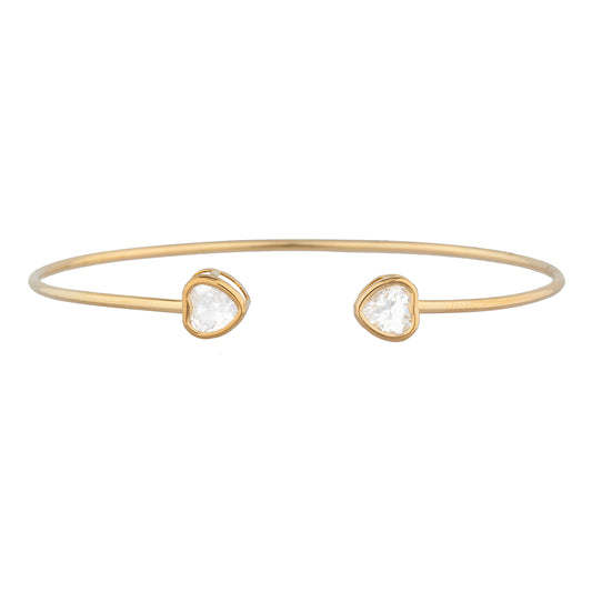 14Kt Gold White Sapphire Heart Bezel Bangle Bracelet