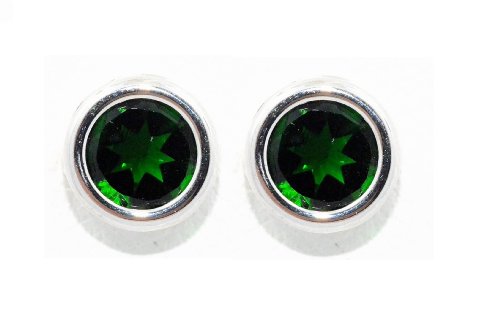 2 Ct Created Emerald Round Bezel Stud Earrings .925 Sterling Silver