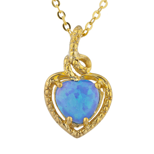 14Kt Yellow Gold Plated Blue Opal Heart Design Pendant