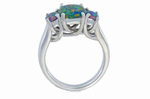 10x8mm Black Opal Oval Ring .925 Sterling Silver Rhodium Finish