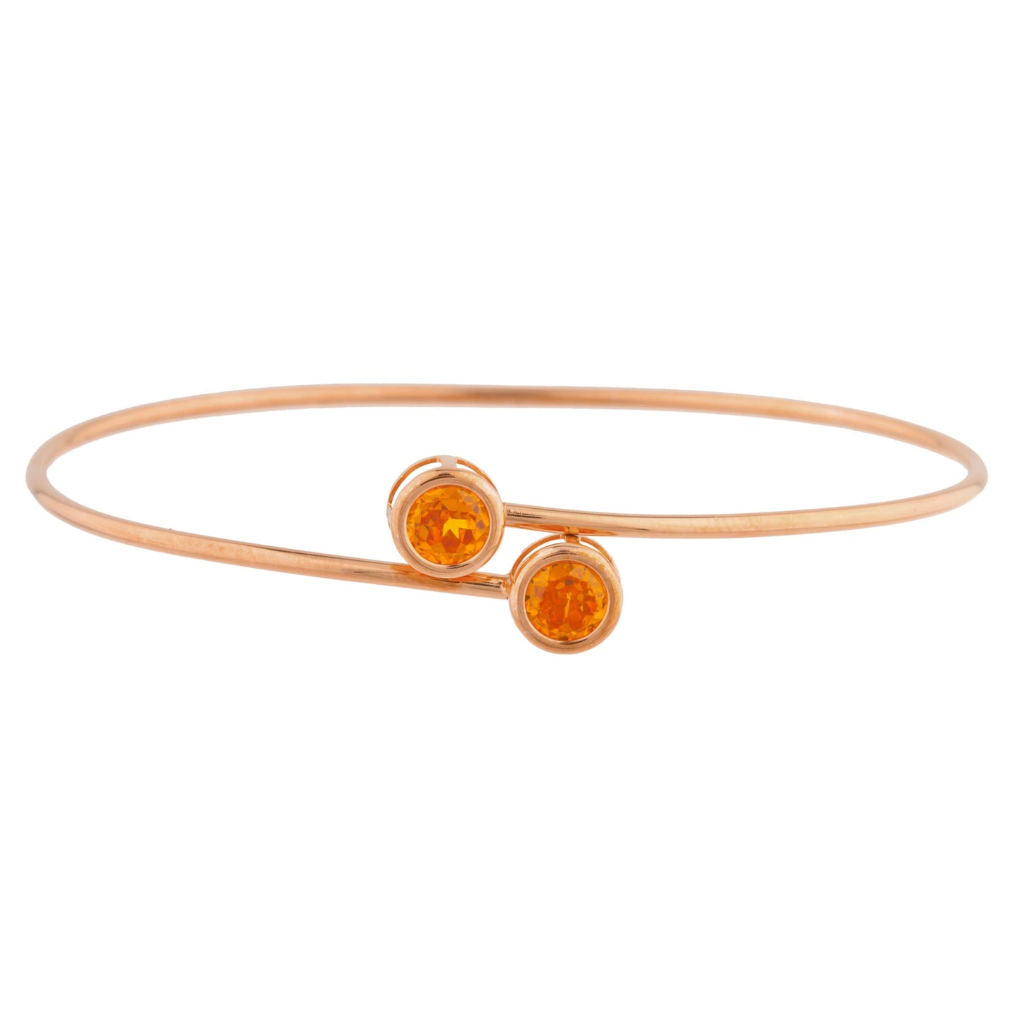 14Kt Gold Orange Citrine Round Bezel Bangle Bracelet