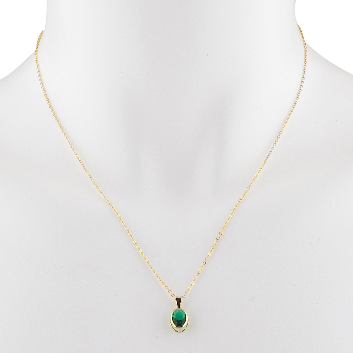 14Kt Gold Emerald Oval Bezel Pendant Necklace