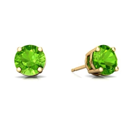 2 Ct Peridot Round Stud Earrings 14Kt Yellow Gold