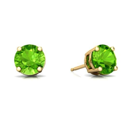 2 Ct Peridot Round Stud Earrings 14Kt Yellow Gold