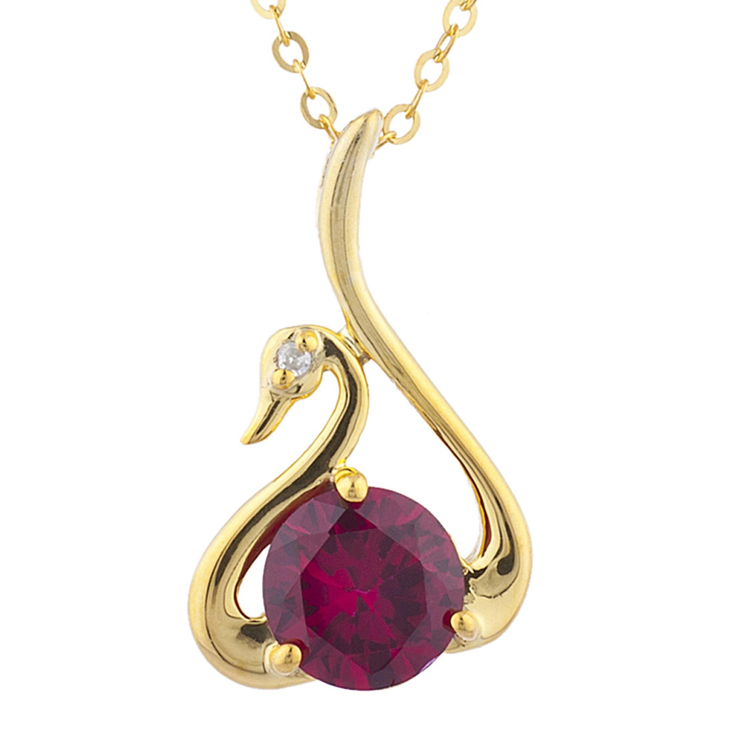 14Kt Yellow Gold Plated Created Ruby & Diamond Swan Pendant