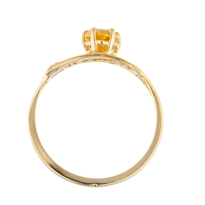 14Kt Gold Yellow Citrine & Diamond Heart Mom Ring