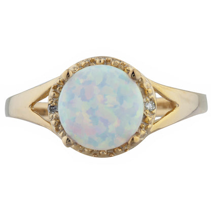 Opal & Diamond Halo Design Round Ring 14Kt Yellow Gold Rose Gold Silver