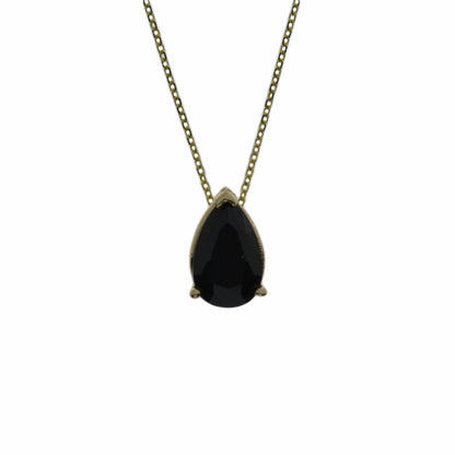 14Kt Gold Natural Black Onyx Teardrop Necklace Pendant