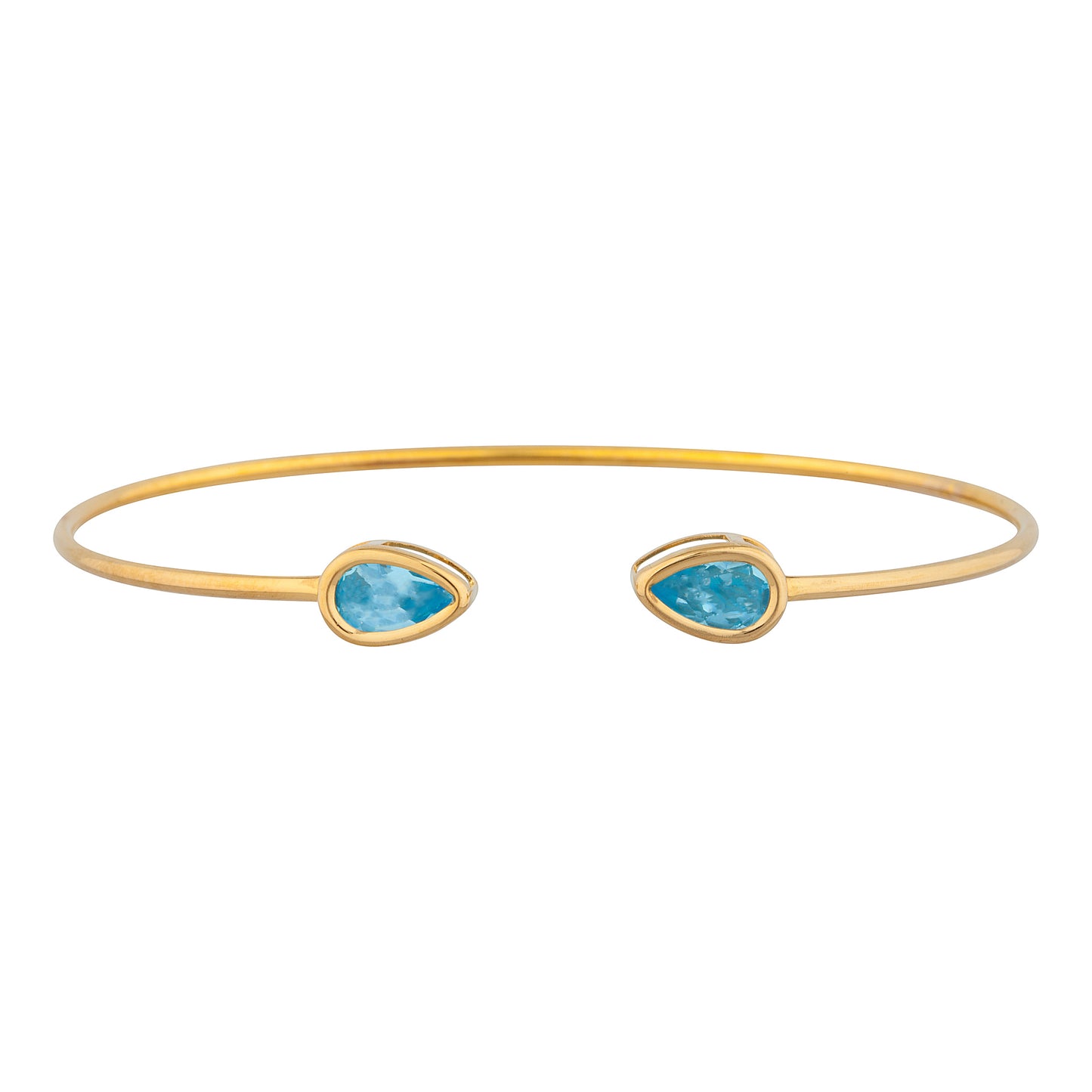 14Kt Yellow Gold Plated Blue Topaz Pear Bezel Bangle Bracelet