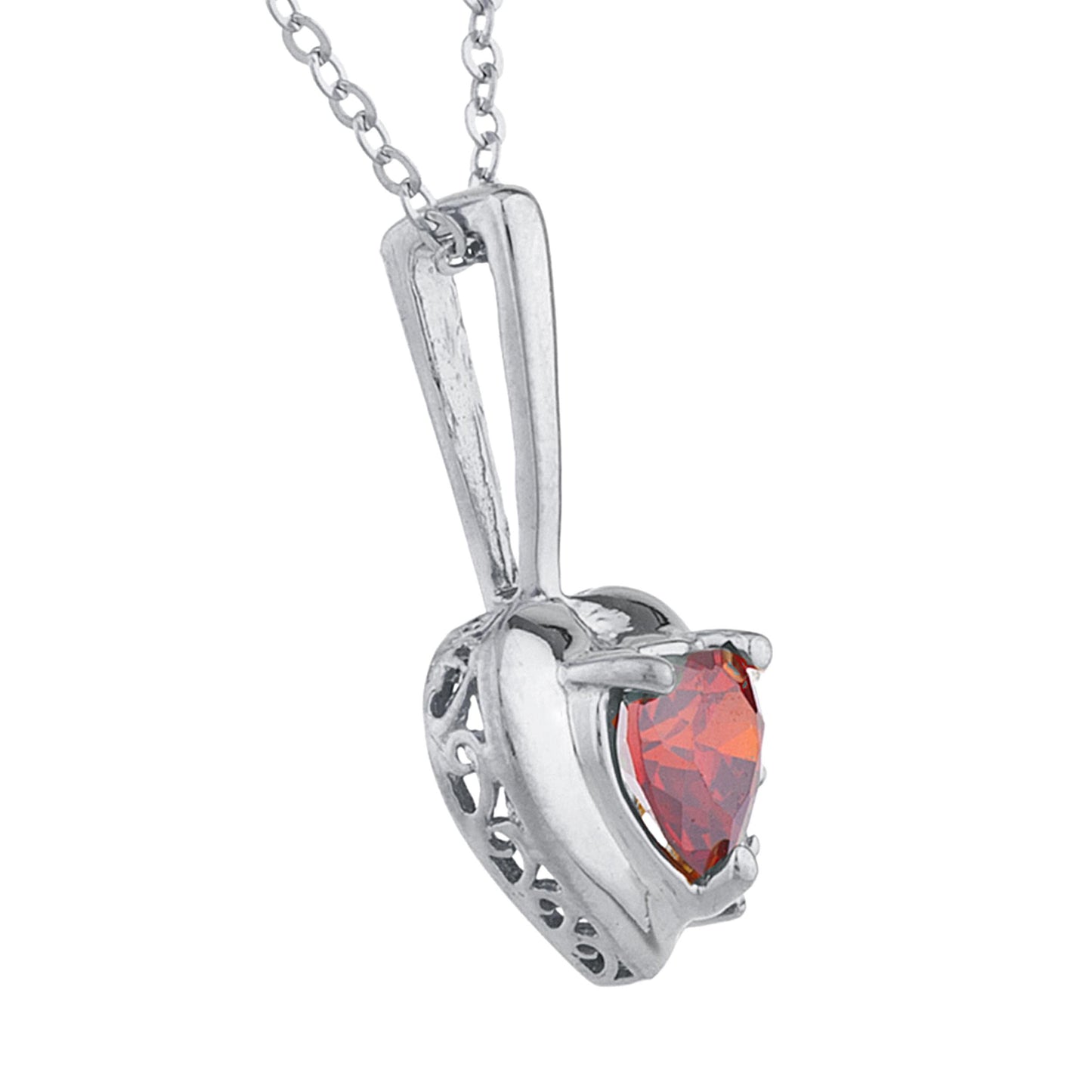 Garnet & Diamond Heart Pendant .925 Sterling Silver