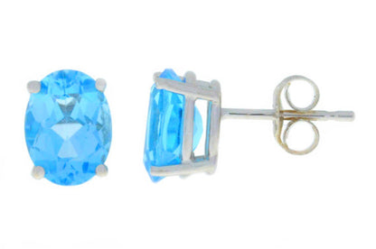 Blue Topaz Oval Stud Earrings 14Kt White Gold