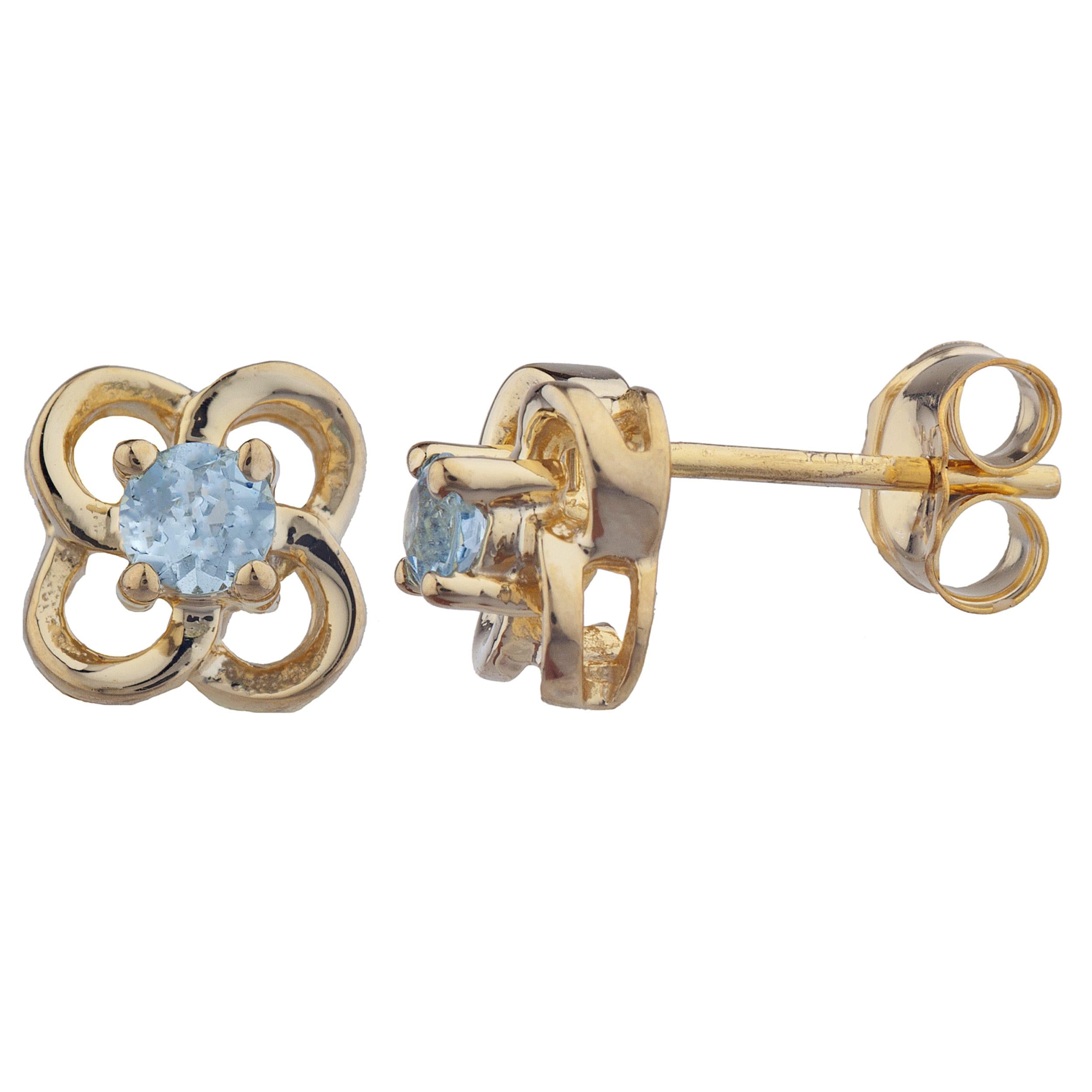 14Kt Gold Aquamarine Love Knot Stud Earrings