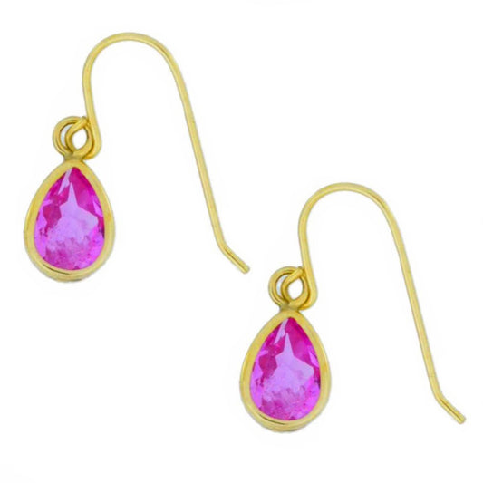 14Kt Yellow Gold Pink Sapphire Pear Bezel Dangle Earrings