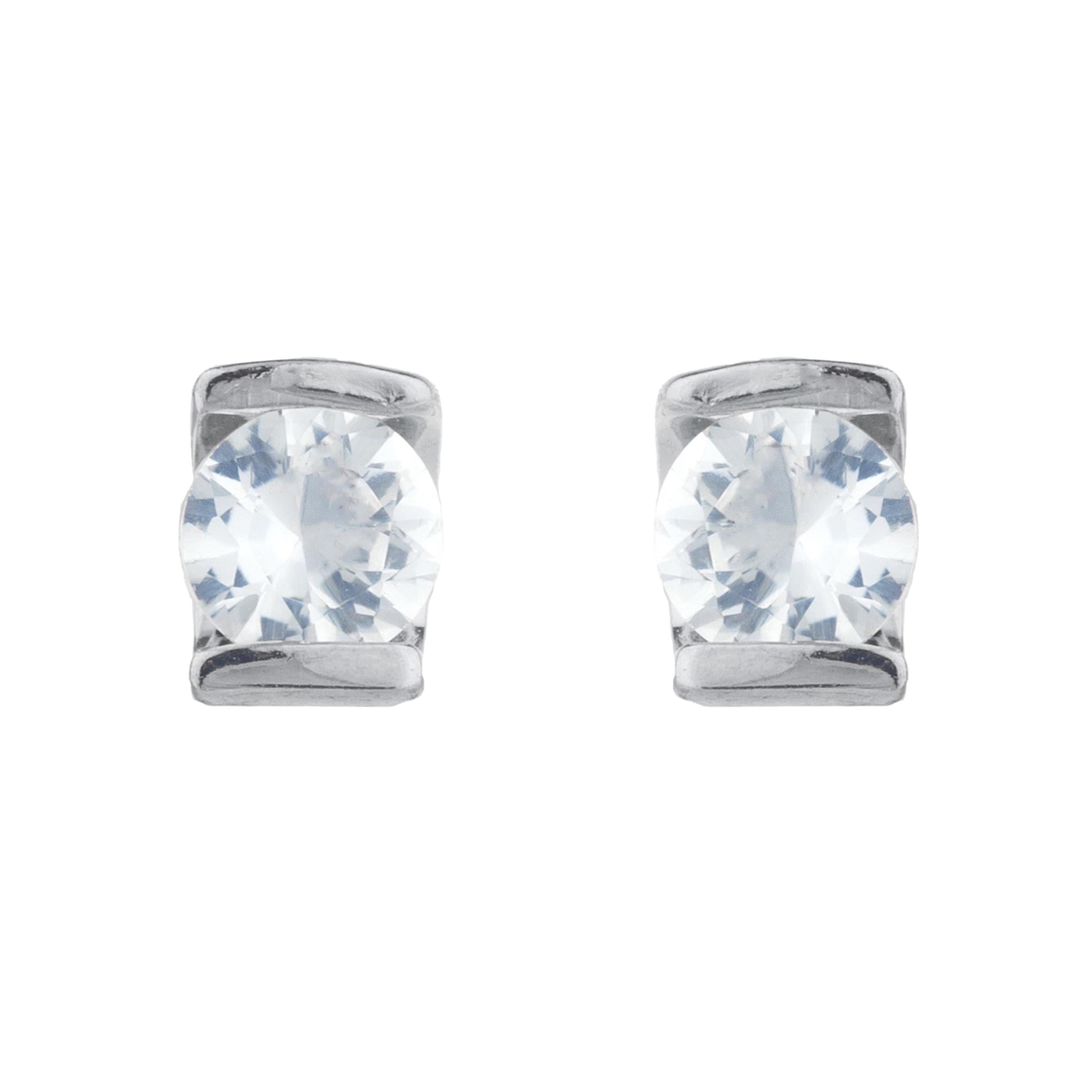 White Sapphire Half Channel Stud Earrings .925 Sterling Silver