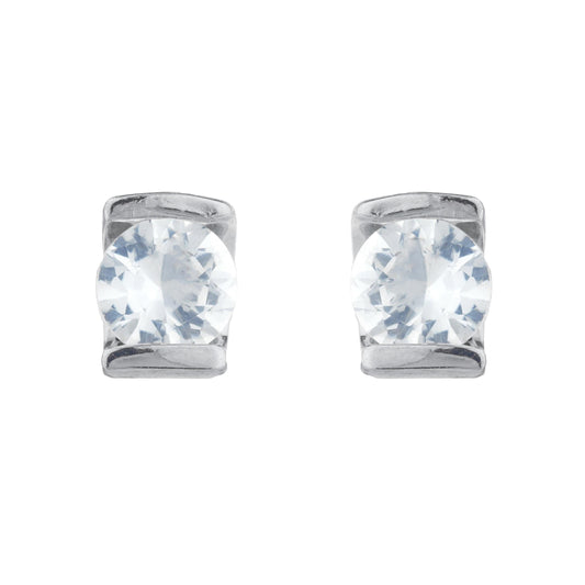 White Sapphire Half Channel Stud Earrings .925 Sterling Silver