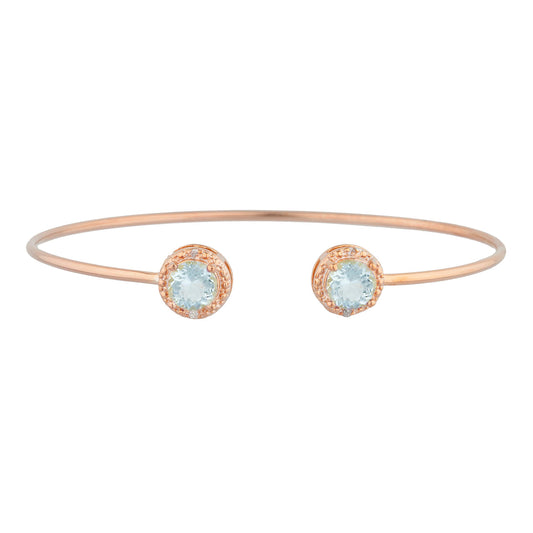 14Kt Rose Gold Plated Aquamarine & Diamond Round Bangle Bracelet