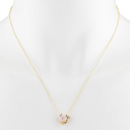 14Kt Gold Pink Opal & Diamond Devil Heart Pendant Necklace