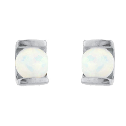 Opal Half Channel Stud Earrings .925 Sterling Silver