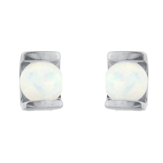 Opal Half Channel Stud Earrings .925 Sterling Silver