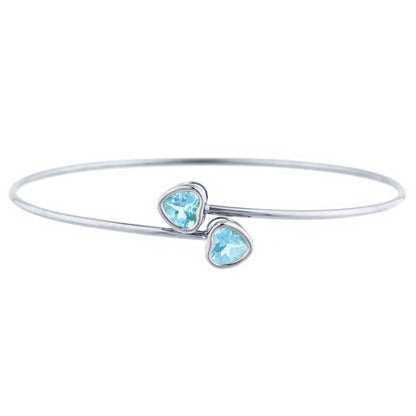 14Kt Gold Blue Topaz Heart Bezel Bangle Bracelet