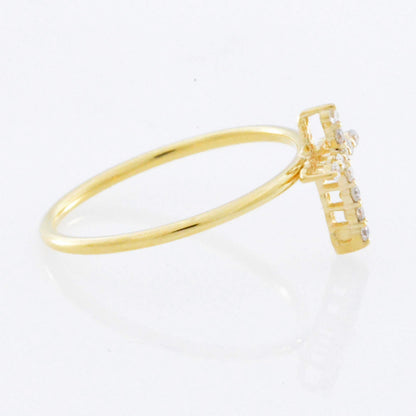 14Kt Gold Genuine Natural Diamond Cross Ring