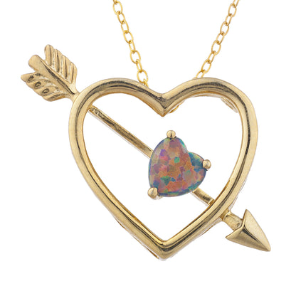 14Kt Yellow Gold Plated Black Opal Heart Bow & Arrow Pendant