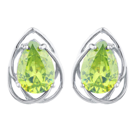 4 Ct Peridot Pear Teardrop Design Stud Earrings .925 Sterling Silver