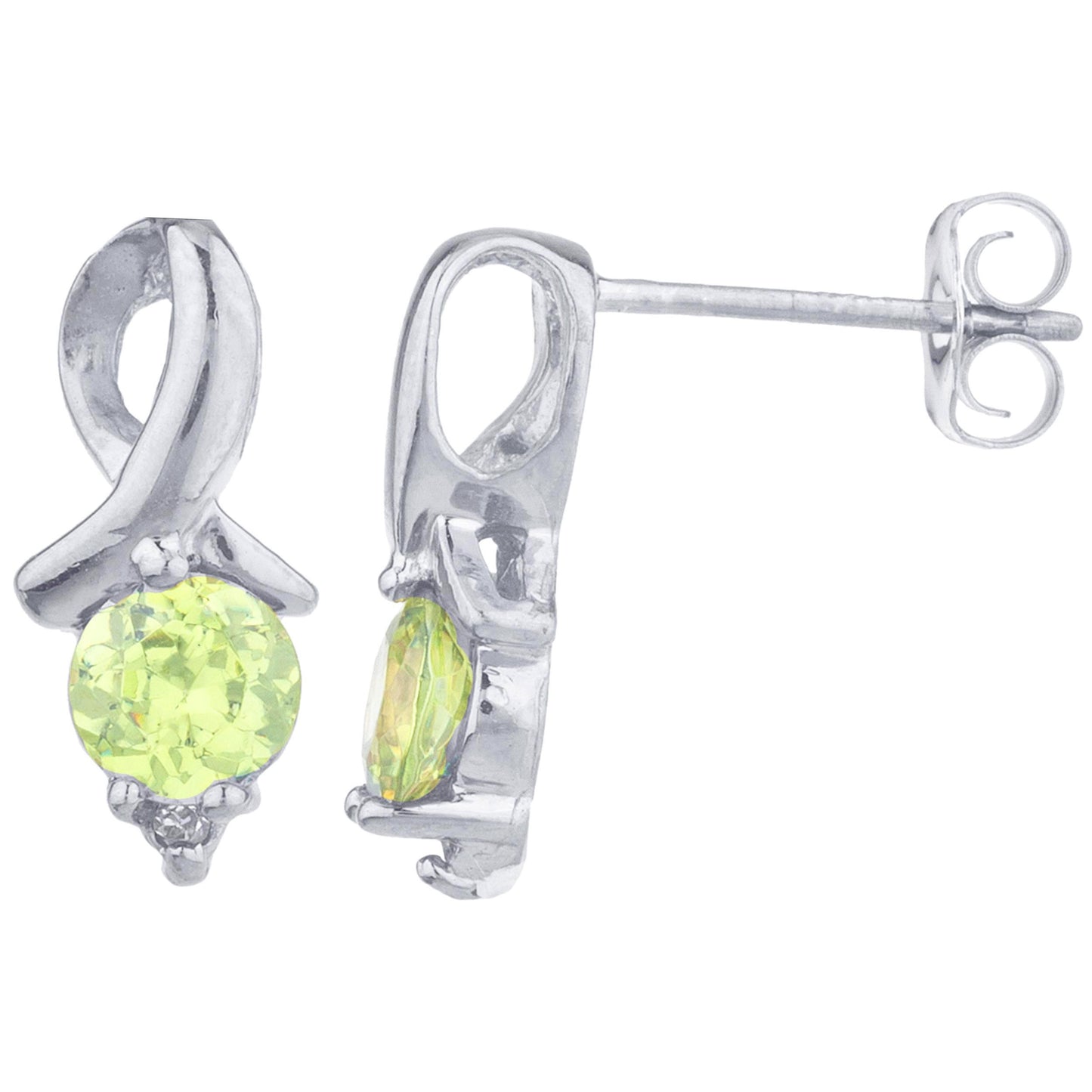 1 Ct Peridot & Diamond Round Design Stud Earrings 14Kt White Gold