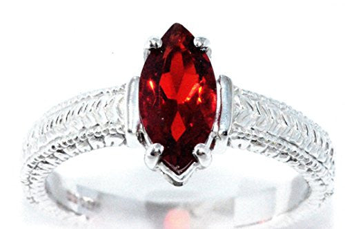 1 Ct Garnet Marquise Ring .925 Sterling Silver Rhodium Finish