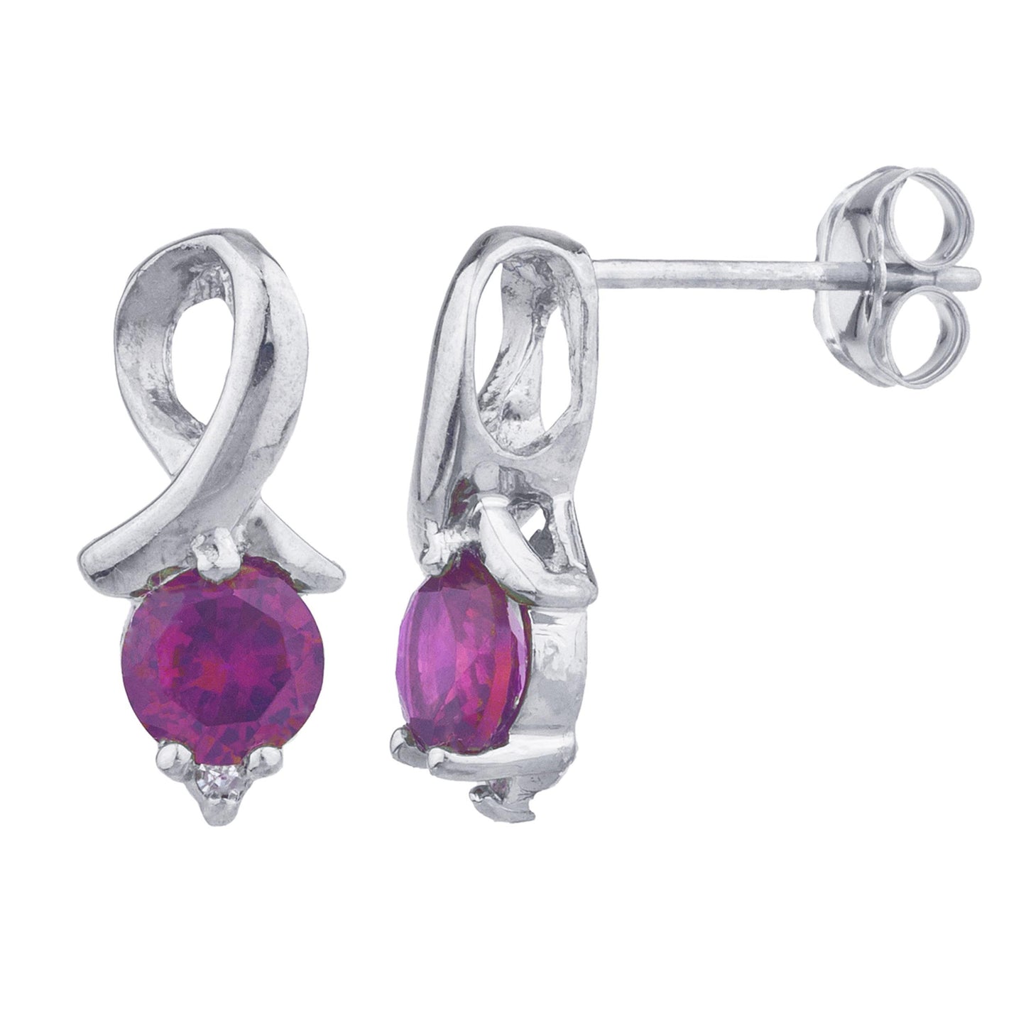 1 Ct Created Ruby & Diamond Round Design Stud Earrings .925 Sterling Silver