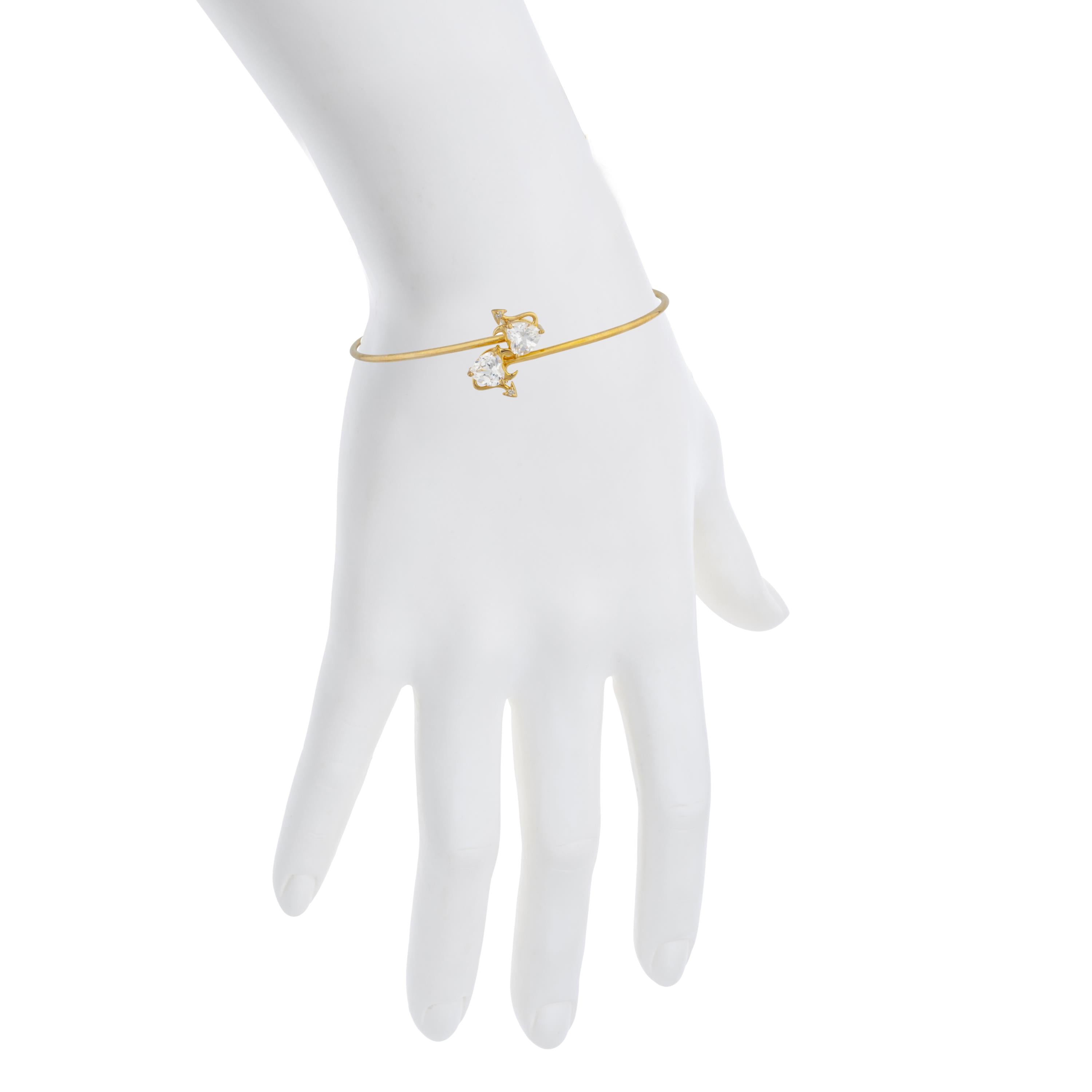 White Sapphire & Diamond Devil Heart Bangle Bracelet 14Kt Yellow Gold Rose Gold Silver