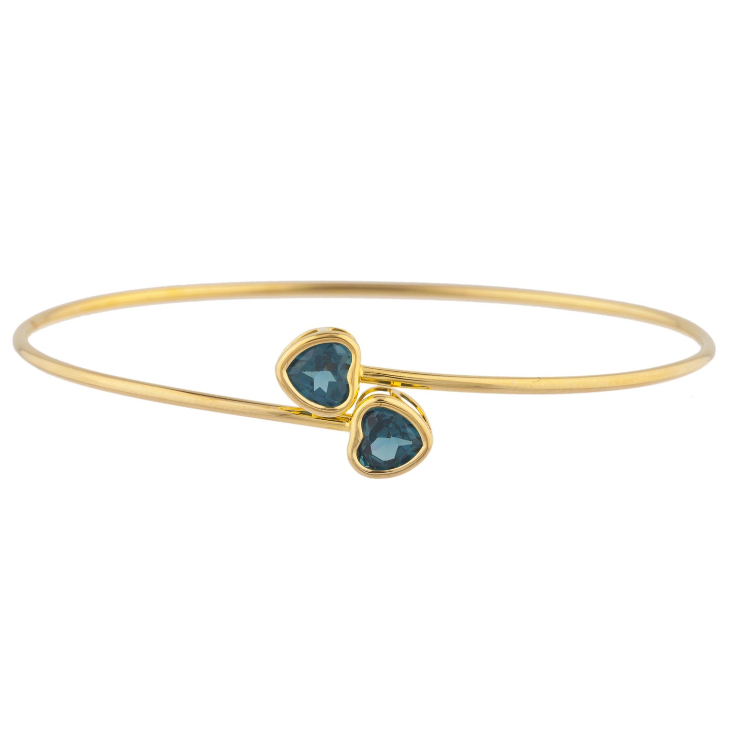 14Kt Gold London Blue Topaz Heart Bezel Bangle Bracelet