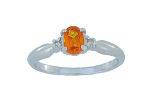 0.50 Ct Orange Citrine & Diamond Oval Ring .925 Sterling Silver Rhodium Finish