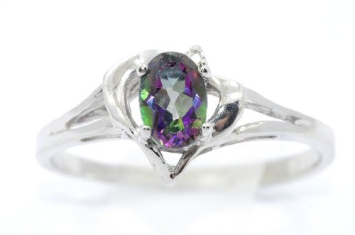 0.50 Ct Mystic Topaz & Diamond Oval Heart Ring .925 Sterling Silver Rhodium Finish