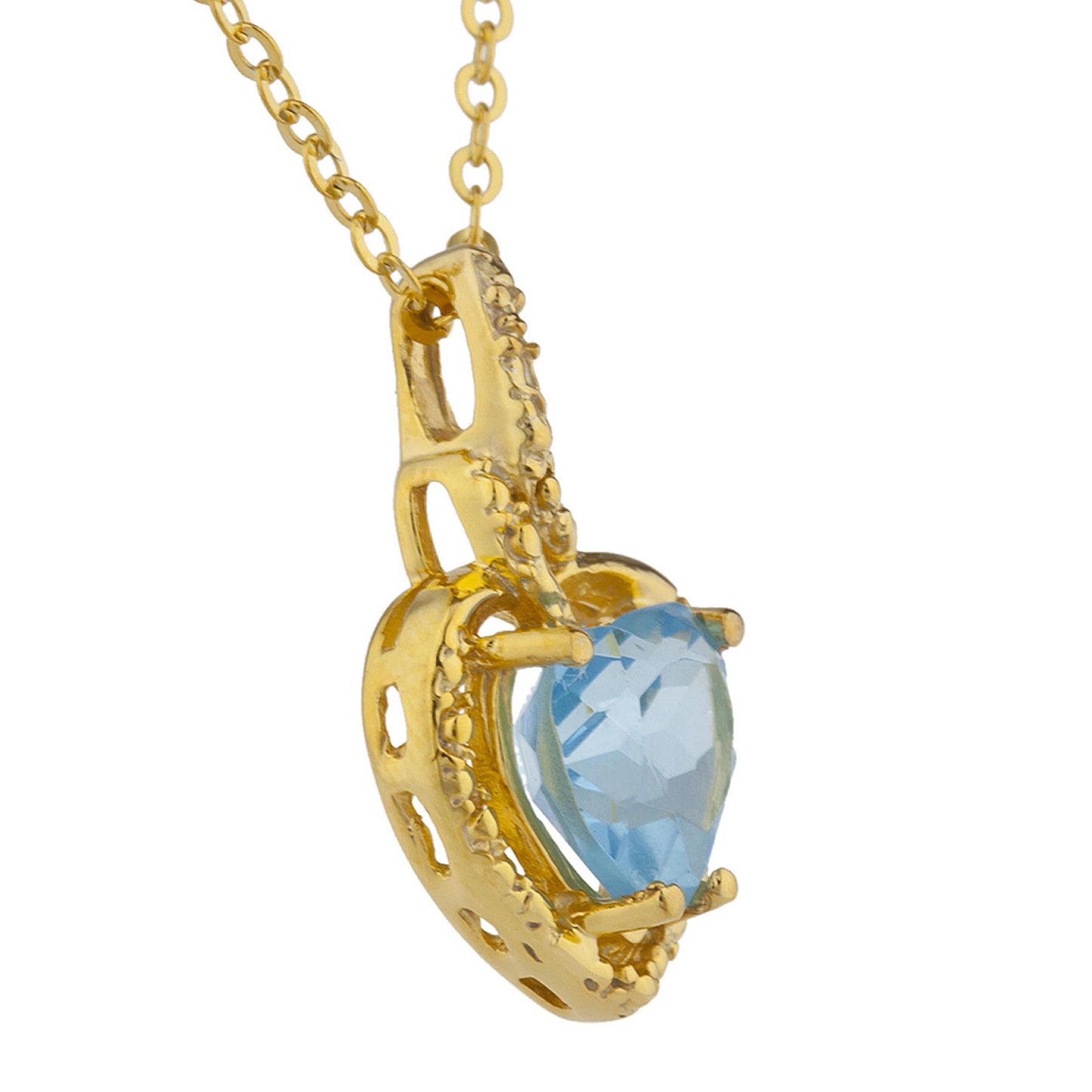 14Kt Yellow Gold Plated Blue Topaz Heart Design Pendant