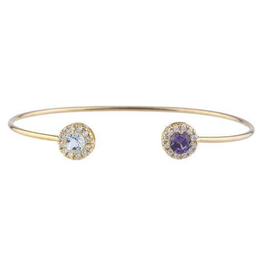 1 Ct Aquamarine & Amethyst Halo Design Round Bangle Bracelet 14Kt Yellow Gold Rose Gold Silver