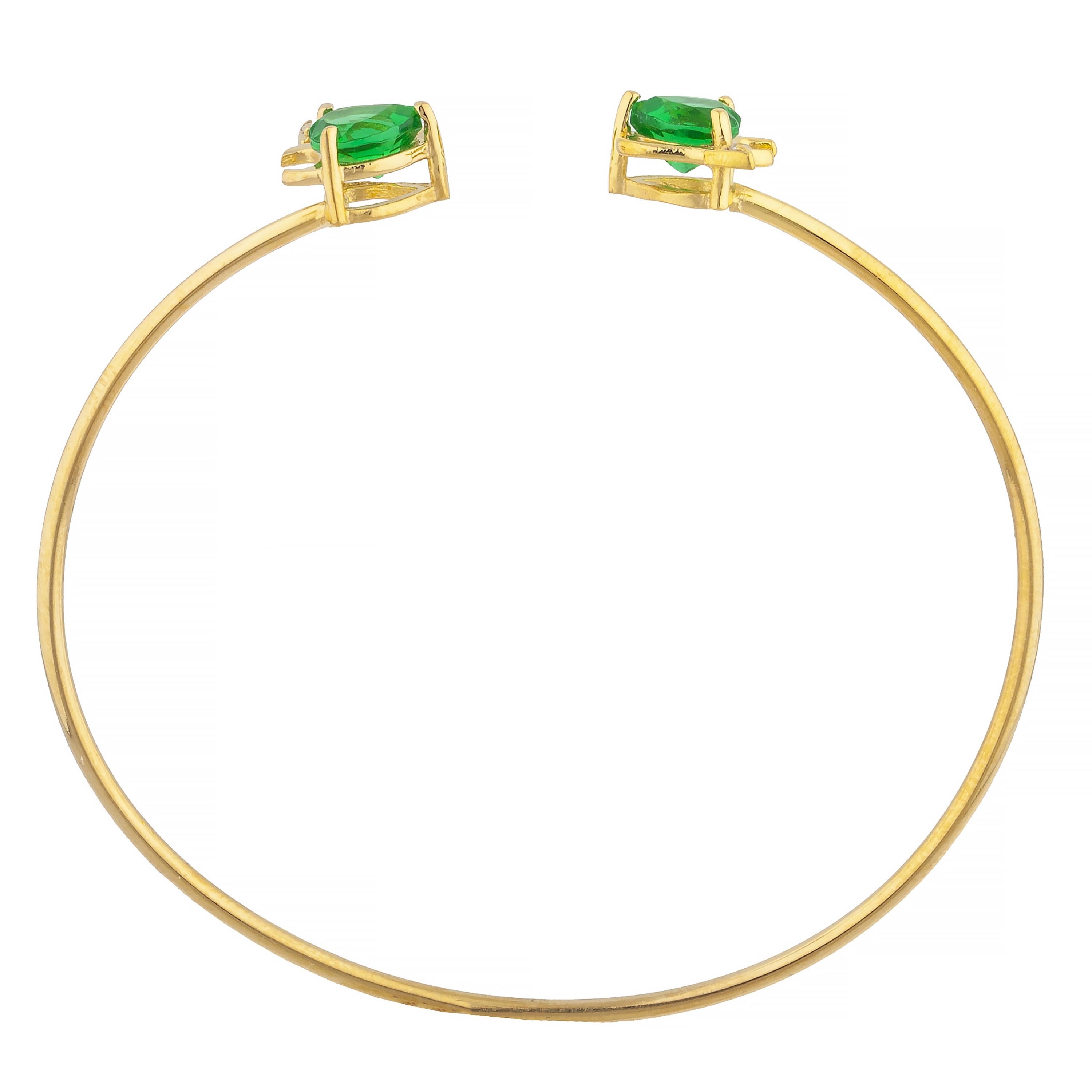 14Kt Gold Emerald & Diamond Devil Heart Bangle Bracelet