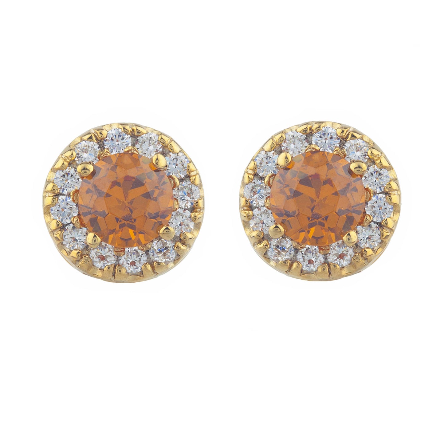 14Kt Gold 1 Ct Orange Citrine Halo Design Stud Earrings