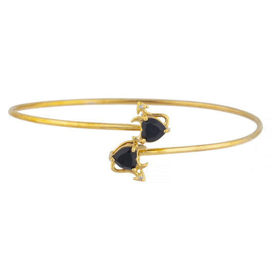 14Kt Gold Genuine Black Onyx & Diamond Devil Heart Bangle Bracelet