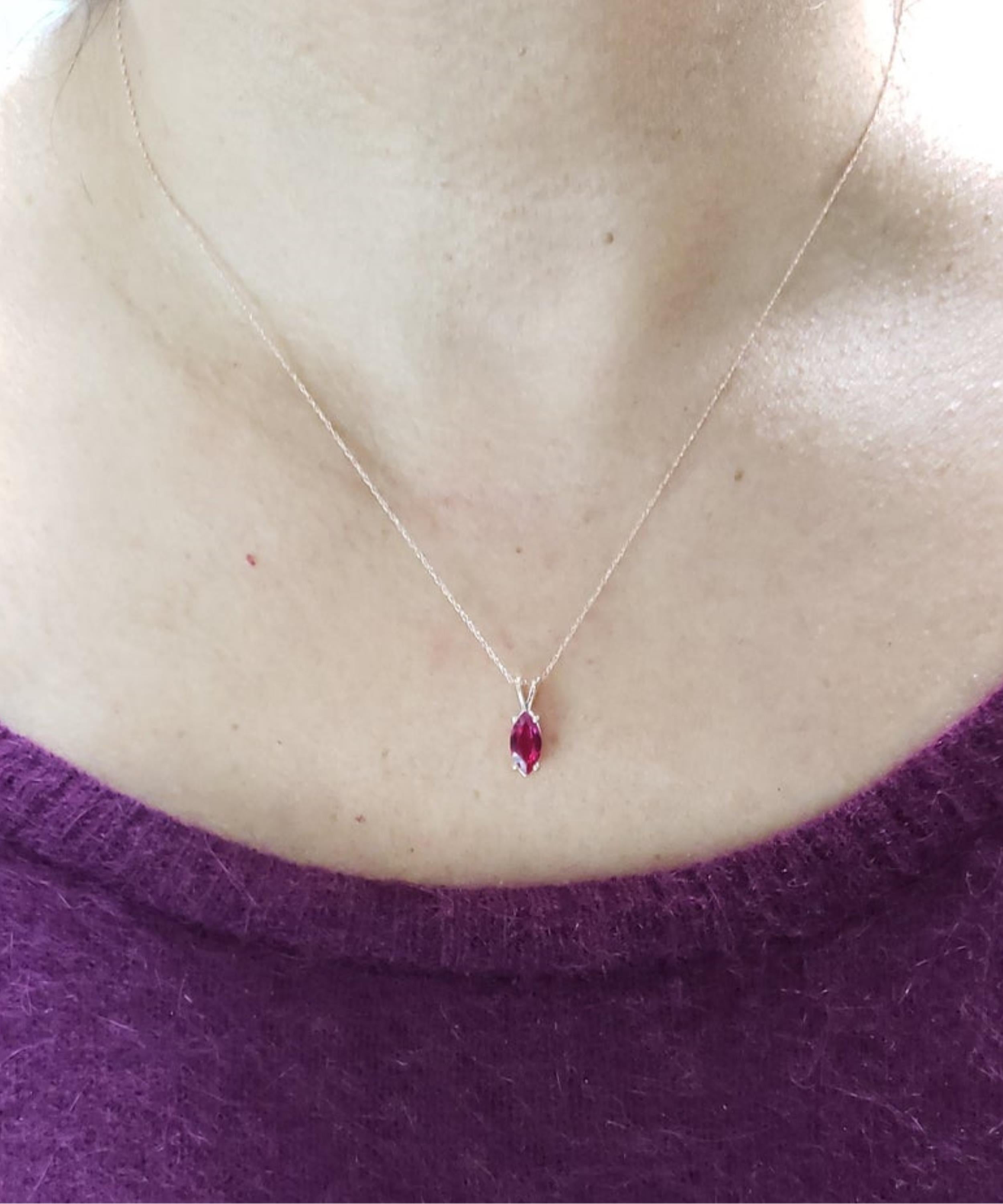 14Kt Gold Ruby Marquise Pendant Necklace
