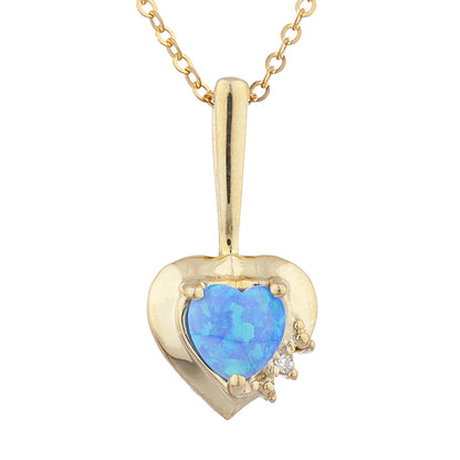 14Kt Yellow Gold Plated Blue Opal & Diamond Heart Pendant