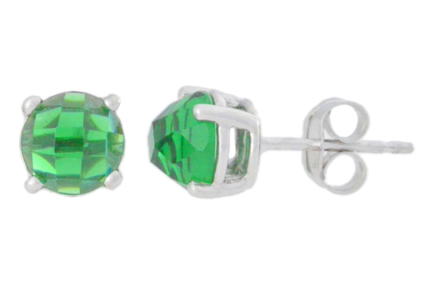 2 Ct Emerald Checkerboard Round Stud Earrings 14Kt White Gold