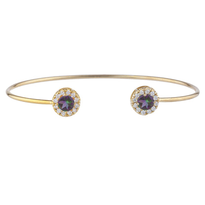 14Kt Gold Natural Mystic Topaz Halo Design Bangle Bracelet