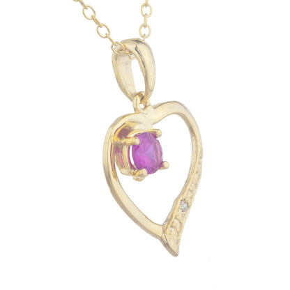 14Kt Yellow Gold Plated Created Ruby & Diamond Heart Pendant