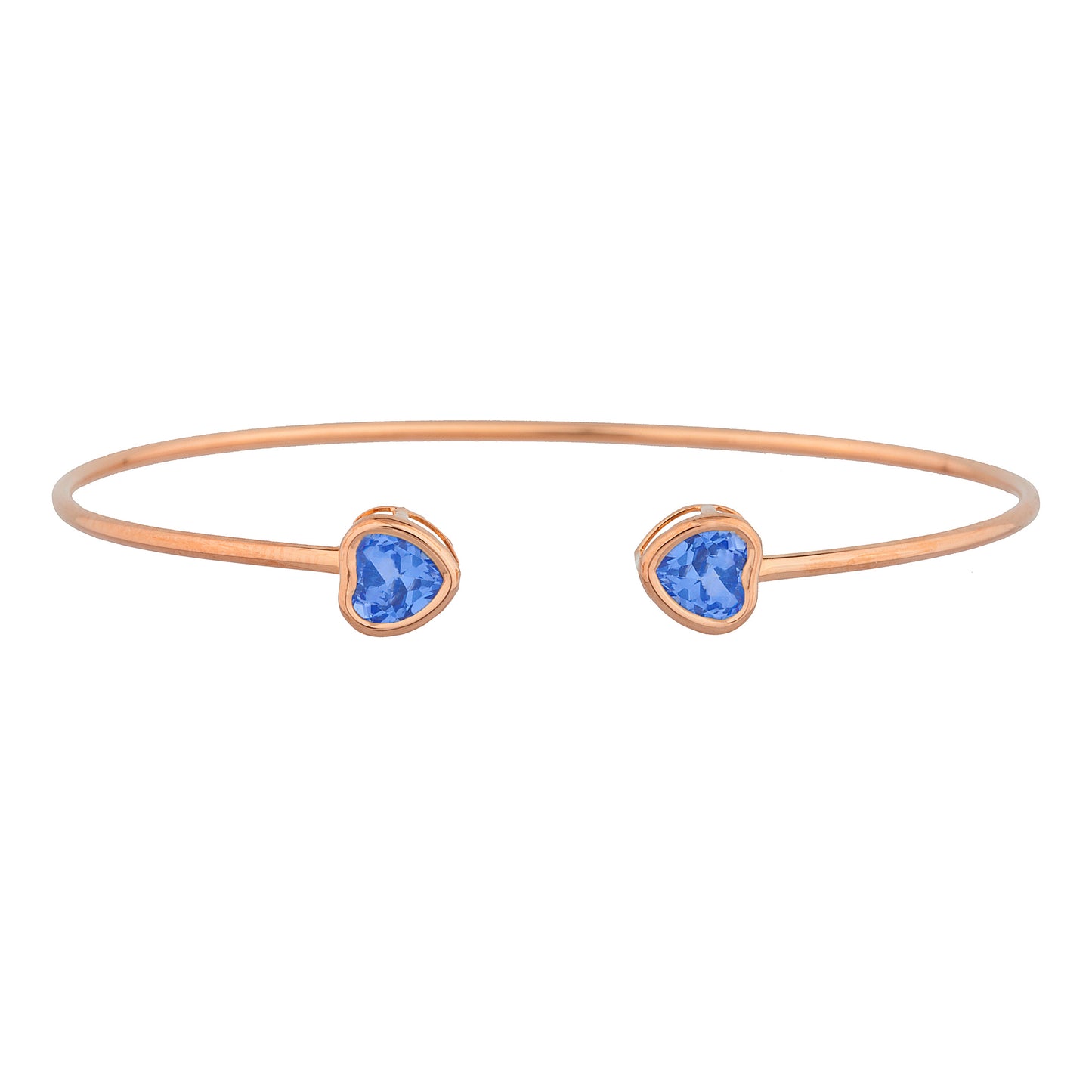 14Kt Rose Gold Plated Tanzanite Heart Bezel Bangle Bracelet