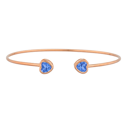 14Kt Rose Gold Plated Tanzanite Heart Bezel Bangle Bracelet